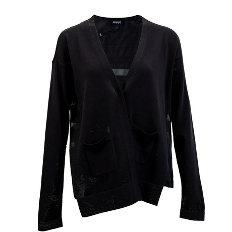 ARMANI JEANS 深蓝灰色混合材质拼色条纹元素女士针织开衫银泰商品大图