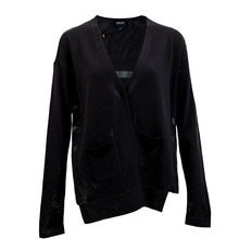 ARMANI JEANS 深蓝灰色混合材质拼色条纹元素女士针织开衫银泰图片