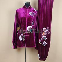 绣花太极服武术服金丝绒精编不倒绒刺绣玉兰花加厚 女款 保暖太极服