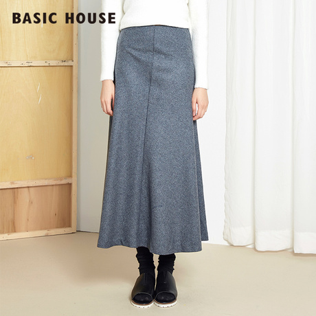Basic House/百家好冬季女式时尚过膝毛呢半身裙HPSK720C商品大图