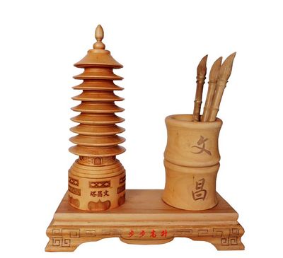 龙义 桃木文昌塔笔筒摆件木雕工艺品送礼佳品2060185