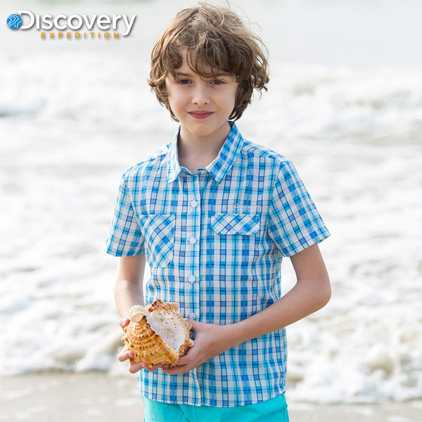 Discovery童装2017夏季新款男童中大童短袖格子衬衫DKC5077潣