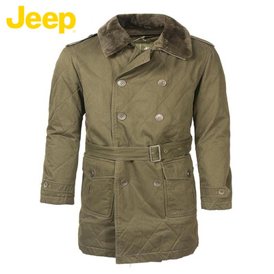 JEEP/吉普男装冬季厚款羊毛皮领宽松休闲棉服外套风衣JW12WF011