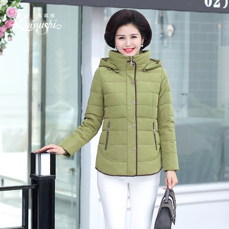 凯慕狮反季清仓中老年反季羽绒服女中长款翻领休闲纯色冬装外套商品大图