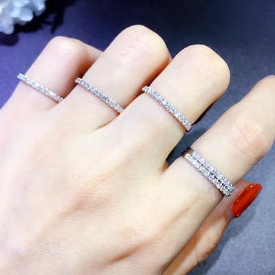 梦帕莎珠宝 18K白金玫瑰金排钻戒指 I砖石 钻石戒指 女DO专柜正品