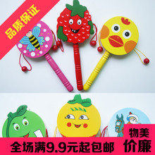 批发 环保木质彩色木鼓拨浪鼓摇摇乐益智儿童宝宝早教玩具特价