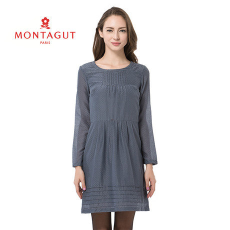 Montagut/梦特娇女士秋装连衣裙 优雅长袖中长款连衣裙 秋季新品商品大图