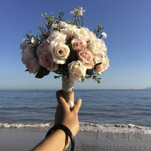 婚纱影楼摄影拍照道具新娘手捧花结婚新款 粉红白仿真韩式婚礼花束