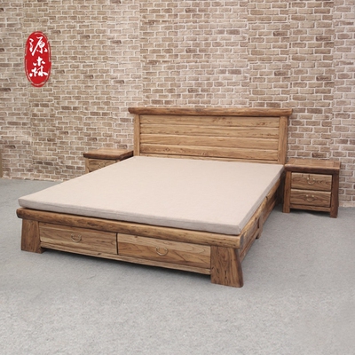 实木床实木老榆木图片