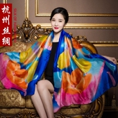 丝绸围巾真丝丝巾女超大百搭桑蚕丝纱巾长款 春秋薄妈妈款 中年披肩