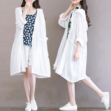 防晒衣女 中长款 夏季胖mm200斤宽松连帽纯棉文艺百搭长袖 天天特价