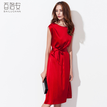 百洛安2019夏季新品真丝连衣裙桑蚕丝裙欧洲站中长款女无袖长裙图片