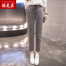 休闲格子萝卜女裤 春秋2019新款 夏季薄款 宽松显瘦百搭棉麻裤 哈伦裤