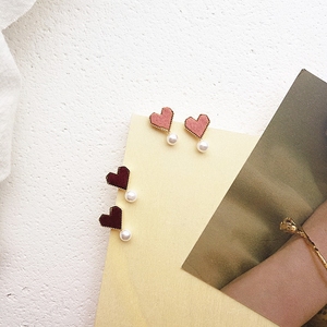 韩国气质绒面少女爱心耳钉