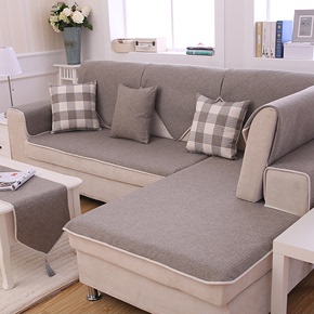 纯色沙发垫亚麻四季布艺通用客厅简约现代防滑皮沙发套定做坐垫子