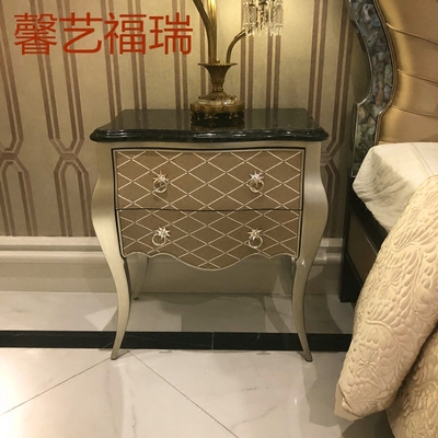 亚历山大珍珠鱼皮纹床头柜大理石面储物别墅大宅新古典包邮装饰柜