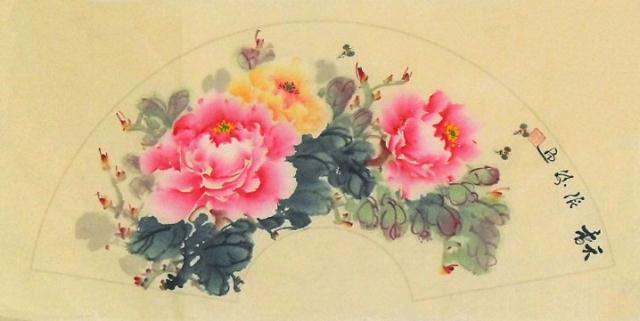 7真迹牡丹张涛扇面国画牡丹画礼品画水墨画国画字画