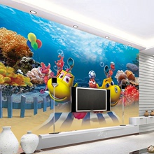 3D立体海底世界海洋鱼壁画儿童房4D卡通墙纸电视客厅背景墙壁纸