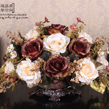 绢花仿真花客厅餐桌茶几假花装 饰花仿真花 美式欧式仿真花套装