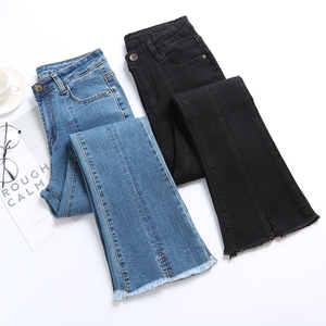 毛边开叉微喇叭牛仔裤