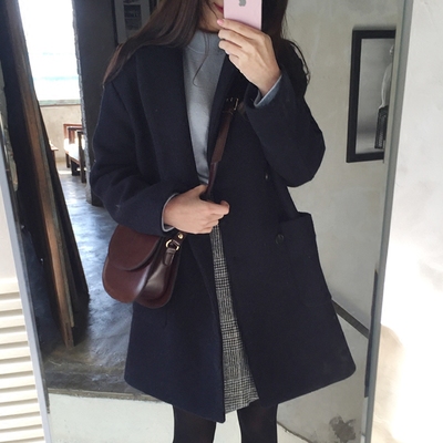 韩版反季秋冬新款学生毛呢子大衣加厚小个子外套大码宽松中长款女