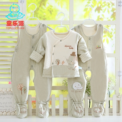 婴幼宝宝彩棉包脚三件套棉衣新款连脚背带棉裤薄秋款纯棉男女儿童