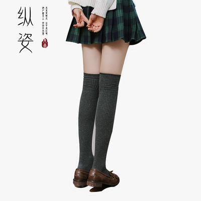 过膝袜子女秋冬纯棉韩国日系百搭高筒袜靴长袜学院风显瘦透气运动