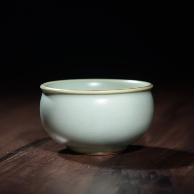 陶瓷功夫茶具茶杯龙泉青瓷汝窑品杯小杯子杯盏天青开片汝瓷鼓型杯