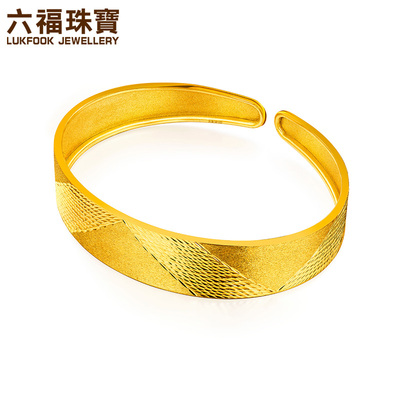 六福珠宝黄金手镯金色时光弹性足金软手镯开口镯子计价GDG10074