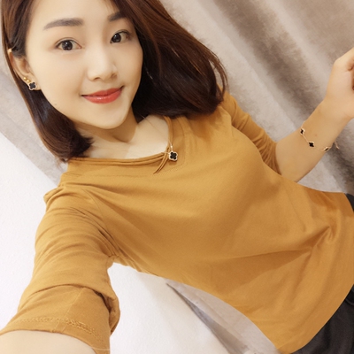 纯棉长袖t恤女秋季上衣女2018新款 春秋v领秋装打底衫秋衣女外穿