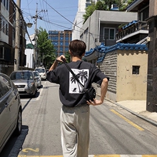 纯棉宽松半袖 短袖 HUALUN椰树印花学生夏日休闲t恤男ulzzang韩版