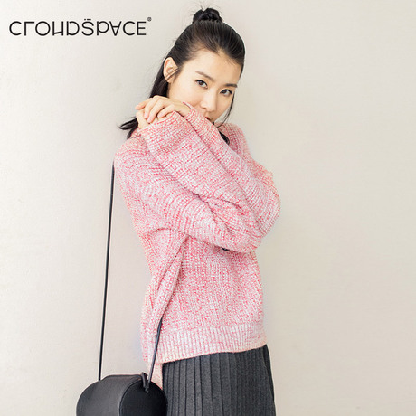 反季特惠CLOUDSPACE女装韩版立领毛衣百搭插肩袖套头衫A5512商品大图