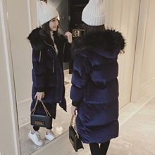 中长款连帽棉衣大毛领棉服2018韩版冬季金丝绒棉袄女装面包服外套图片