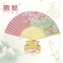 真丝女扇 中国风女士绢扇出国工艺礼品送老外 竹扇子 丝绸折扇