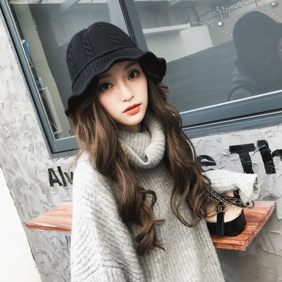 渔夫帽女士秋冬韩版百搭毛线帽子保暖针织盆帽时尚可爱潮复古英伦
