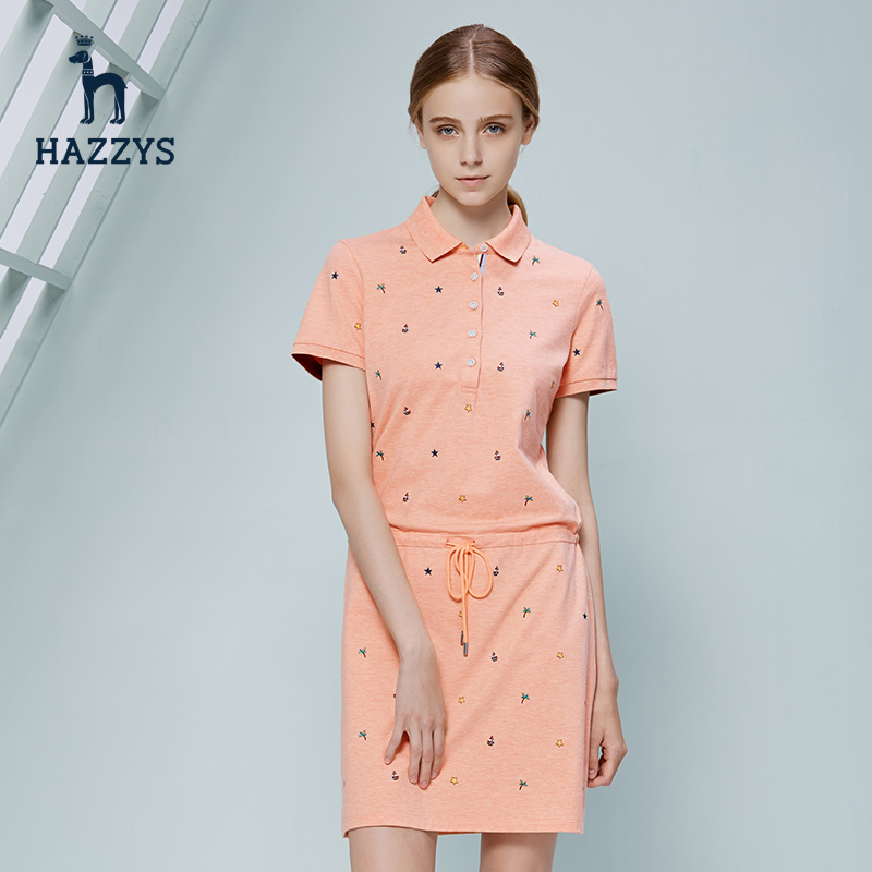 Hazzys夏日海滩系列 女士短袖连衣裙长款2017