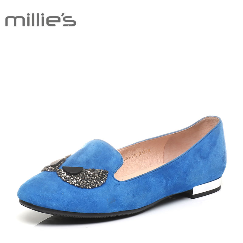 LE305AQ6新款羊皮平底方跟单鞋女圆头浅口女鞋2017妙丽smillie