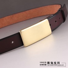 小板扣纯铜皮带真皮 男式细款 女士头层纯牛皮铜扣 男士 平滑扣腰带