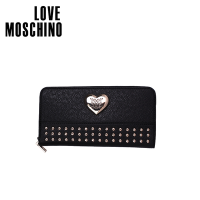 LOVE MOSCHINO莫斯奇诺 女士金属爱心铆钉拉链包手拿钱包