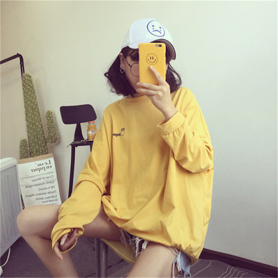 衣服女秋装百搭新款潮 韩范学生宽松简约长袖体恤小衫大款T恤上衣