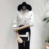 修身 单口袋百搭衬衫 正装 工作服职业装 白衬衣女韩范翻领长袖