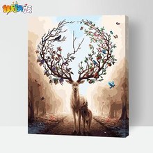 梦幻森林鹿 DIY数字油画客厅大幅手绘填色油彩卡通动漫装 饰画 新款