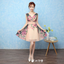 大摆连衣裙 双肩深V领雪纺礼服裙修身 2016春夏新品 晚礼服长款 花色