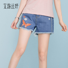 艾路丝婷2018夏装新款女装韩版蝴蝶刺绣牛仔裤短裤休闲裤子女9183图片
