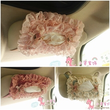 包邮 汽车遮阳板挂式纸巾盒套 车载车内车用布艺蕾丝抽纸盒餐巾纸
