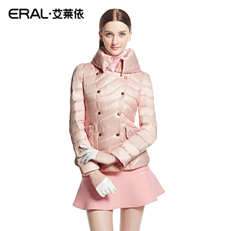 ERAL/艾莱依冬装韩版修身双排扣立领短款羽绒服女休闲外套潮2020D商品大图