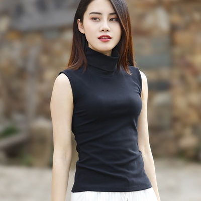 高领无袖背心女纯色棉质春夏女装新款修身t恤内搭套头打底衫上衣