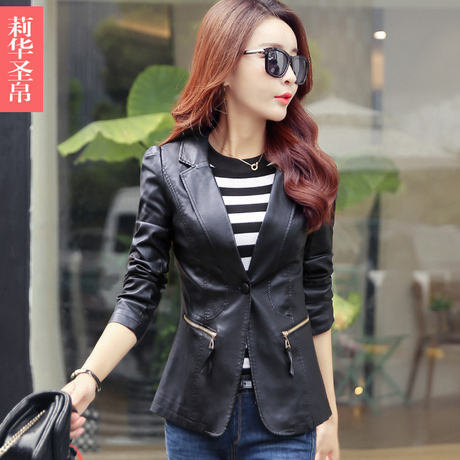 2018秋装新款女装小西服皮衣女外套韩版修身PU皮衣小西装女上衣潮商品大图