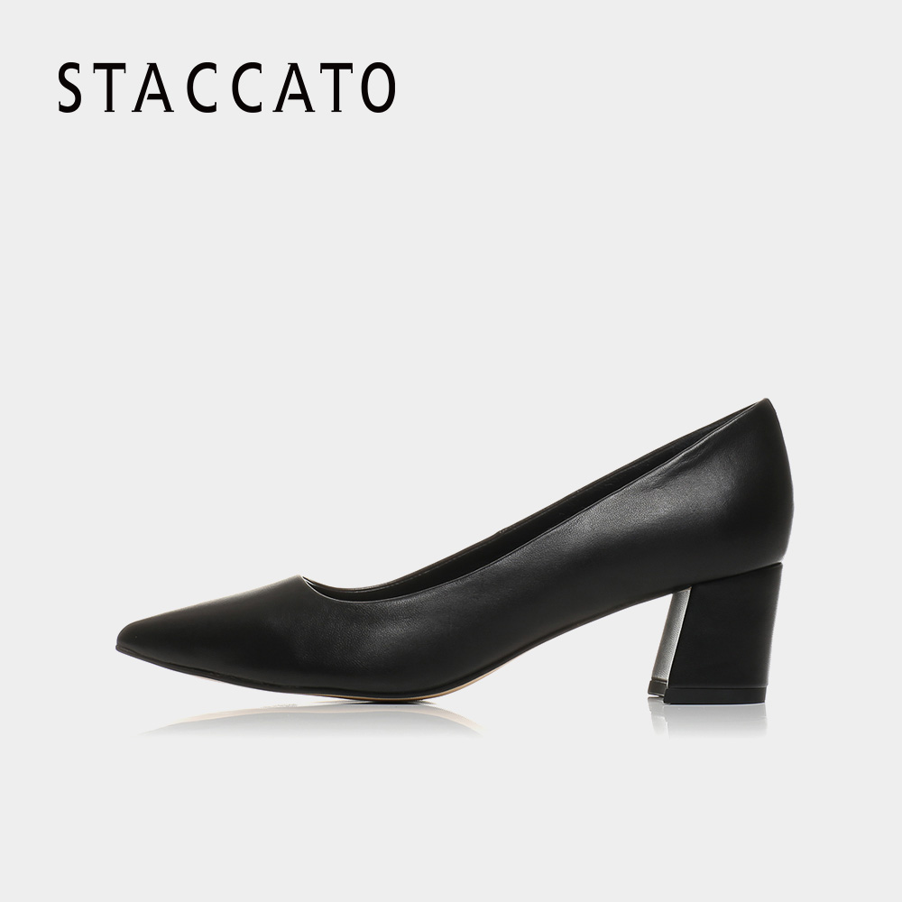 9YD12CQ7思加图秋季尖头简约粗中跟浅口女单鞋STACCATO