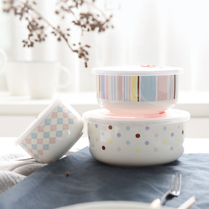 耐热大号陶瓷保鲜碗盒三件套装
